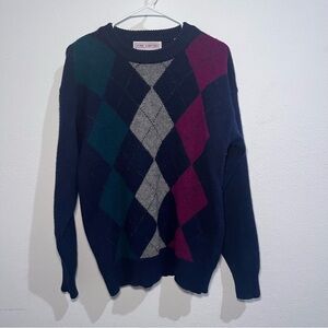Vintage John Ashford Men's Wool Crewneck Argyle Sweater Size Medium